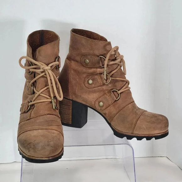 Sorel Addington Chelsea Lace Up Ankle Boots Elk Tan Brown Leather 9 waterproof - Picture 7 of 12